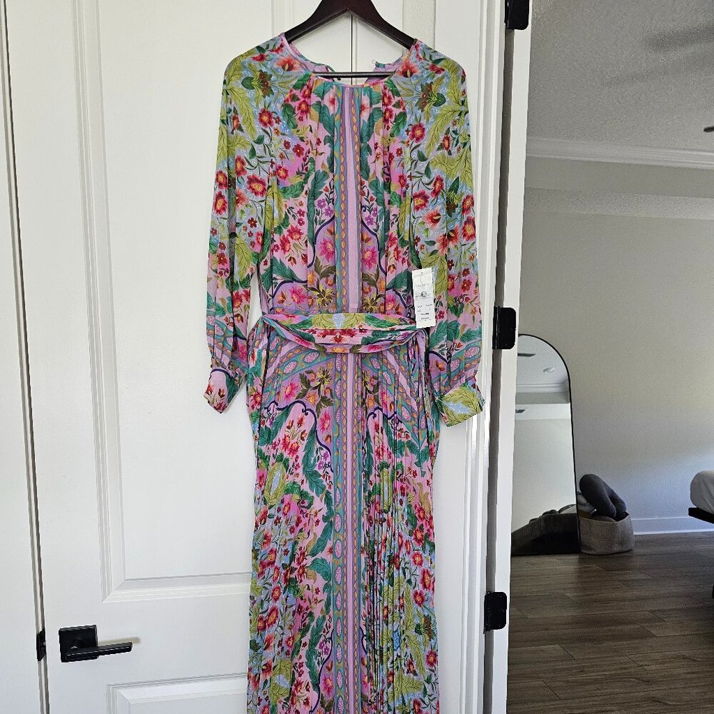 COPY - Teri Jon Patchwork Chiffon Pleated Maxi Gown | Pink Multi | Size 16 | We…